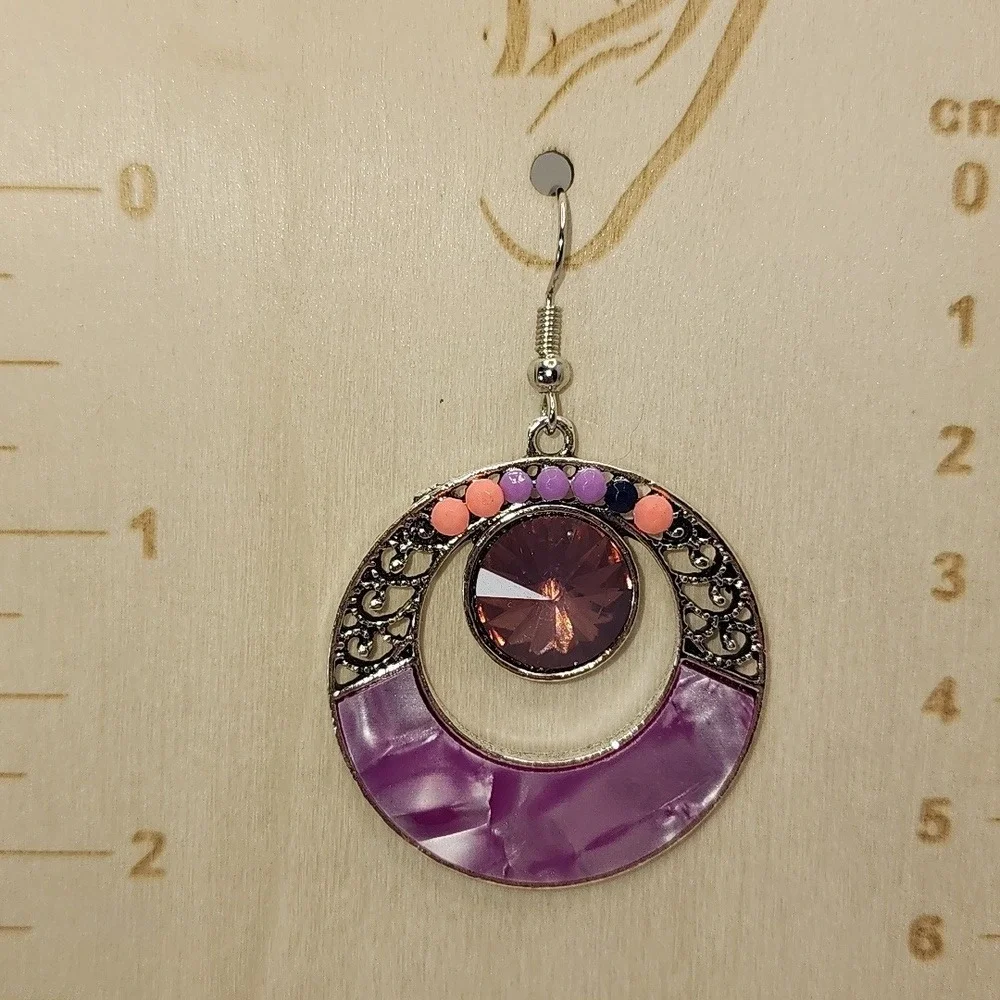 Elegant Purple and Silver Earrings‎